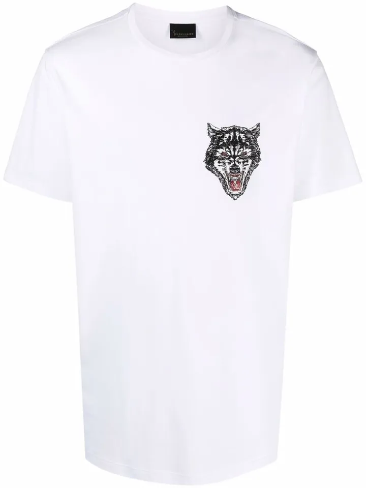 Wolf-embroidered short-sleeve T-shirt