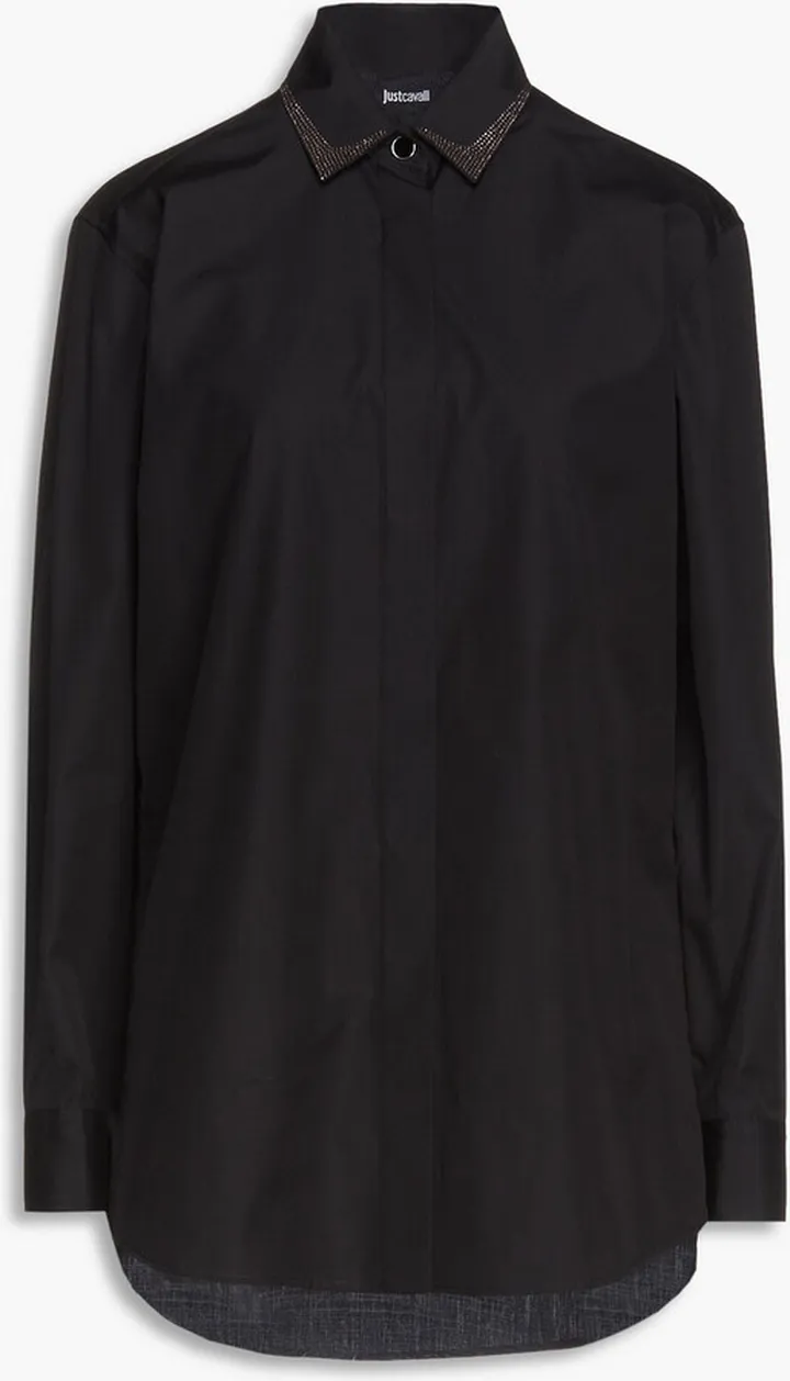 Crystal-embellished cotton-poplin shirt