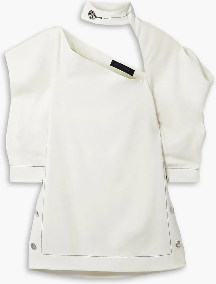 Button-detailed cutout crepe top