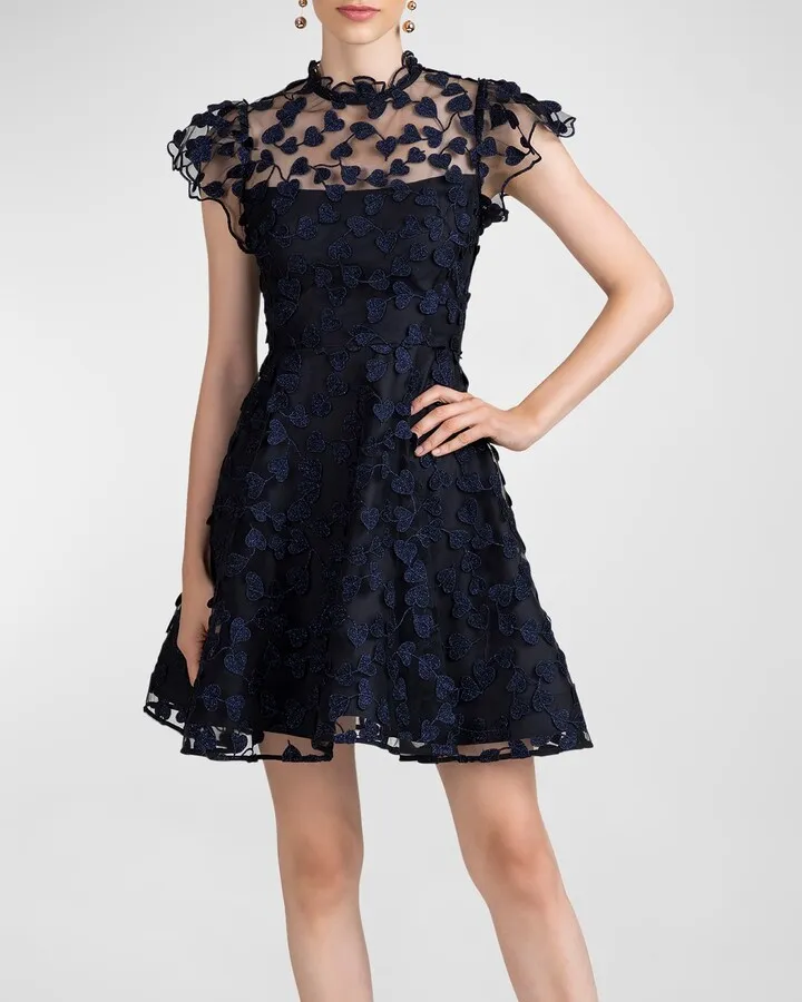Heart-Embroidered Illusion Mini Dress
