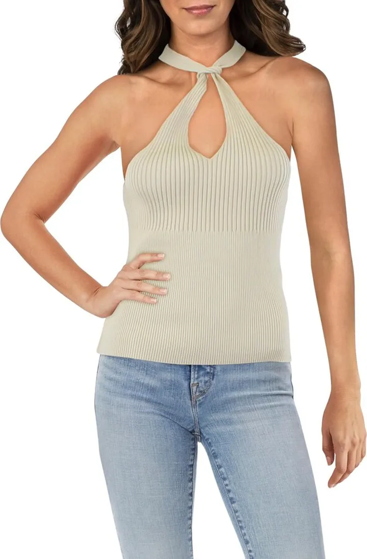 Andrea Womens Ribbed Knit Racer Back Halter Top