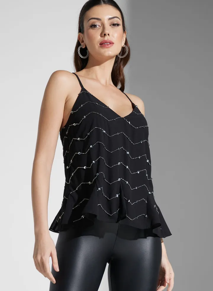 Strappy Embellished Cami Top