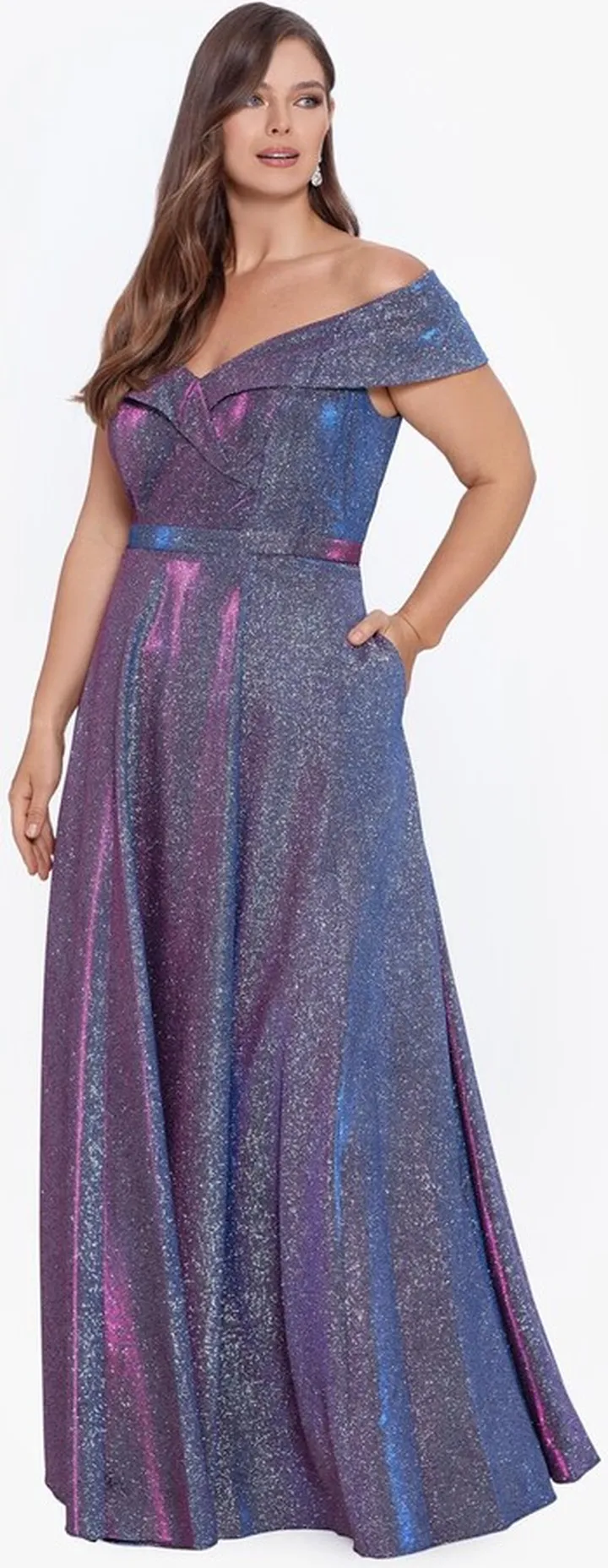 Off The Shoulder Long Glitter Dress