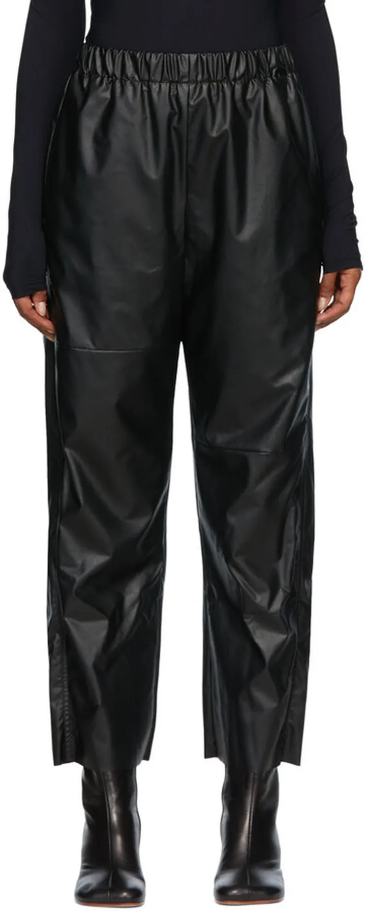 MM6 Maison Margiela Black Faux-Leather Trousers
