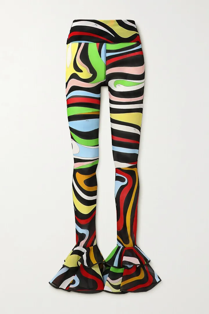 PUCCI - Printed Ruffled Stretch-mesh Skinny Pants - Black