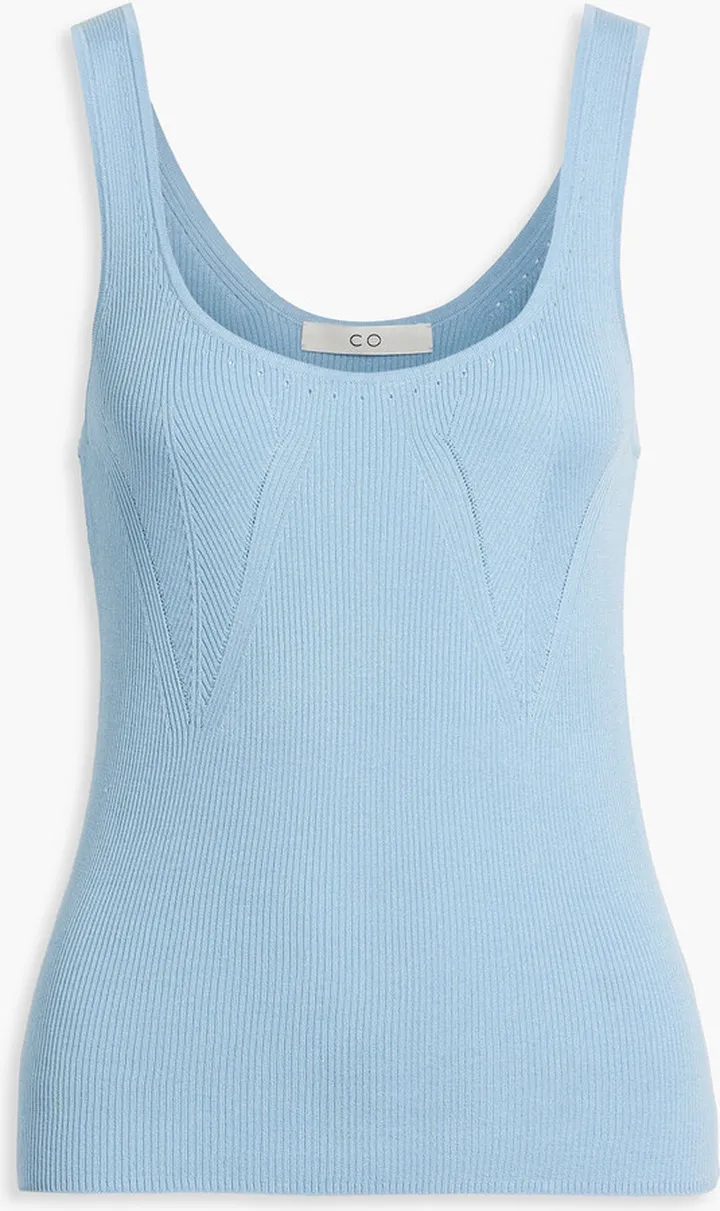 Pointelle-trimmed ribbed silk tank