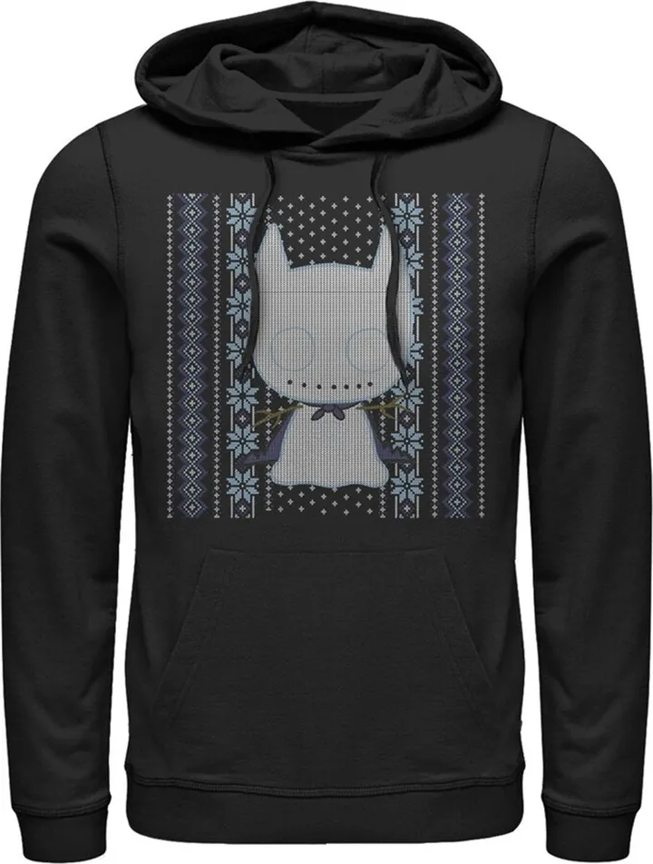 Men's Batman Ugly Christmas Chibi Snow Bat Pull Over Hoodie - Black - Small
