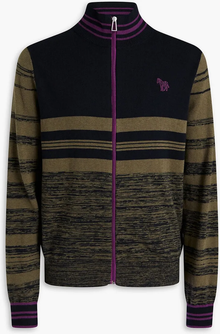 Space-dyed striped cotton-blend zip-up sweater