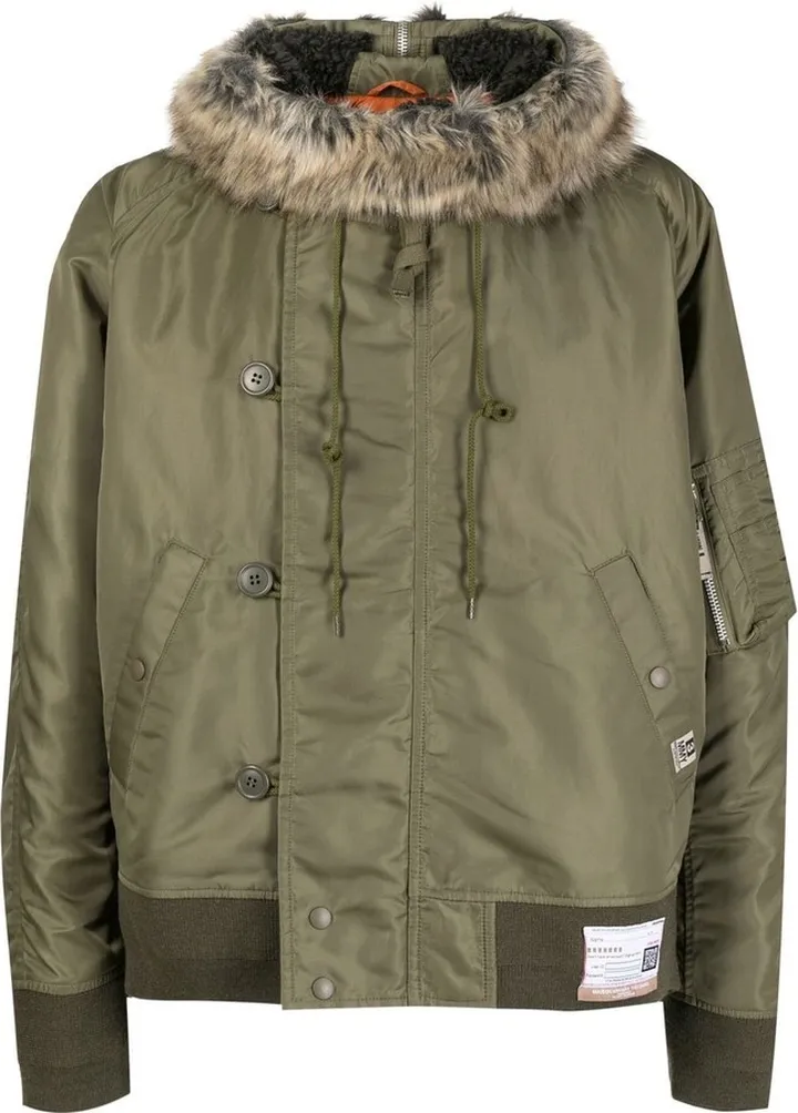 Fur-Trimmed Hooded Bomber Jacket