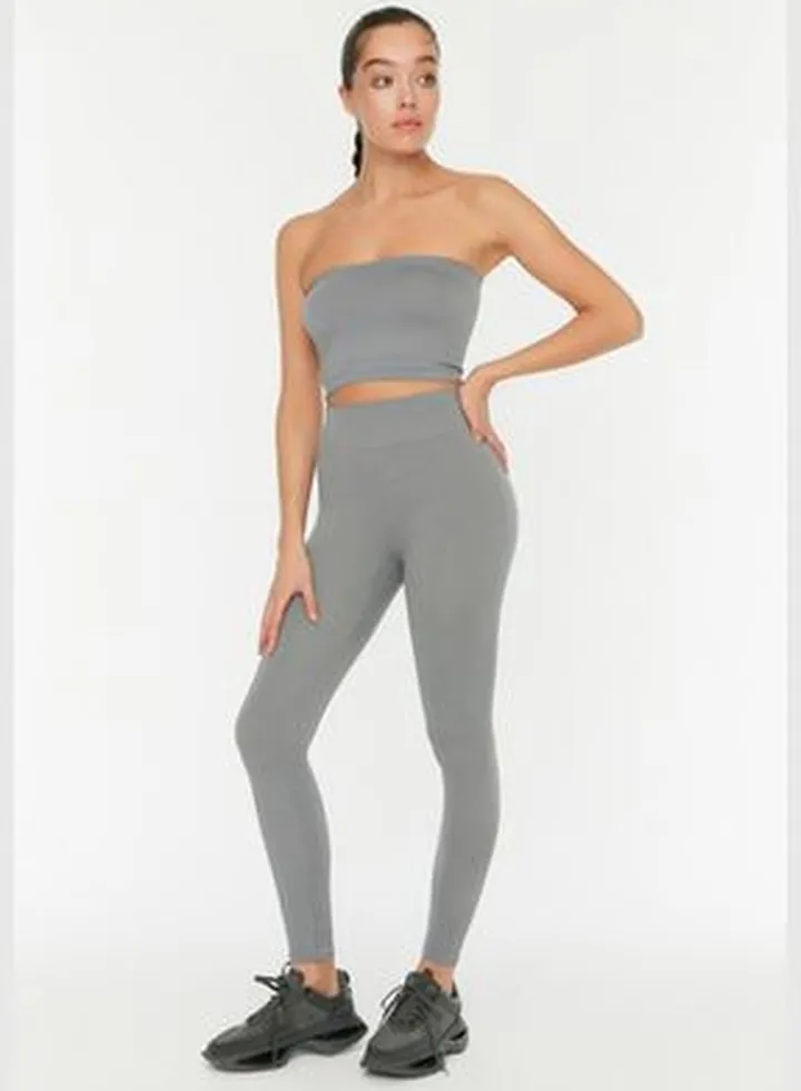 Gray Seamless/Seamless Ribbed Full Length Sports Leggings TWOAW20TA0071.