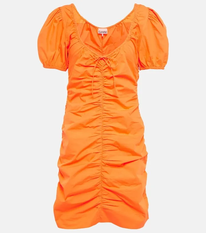 Ruched cotton poplin minidress