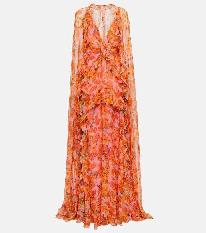 Floral silk chiffon gown