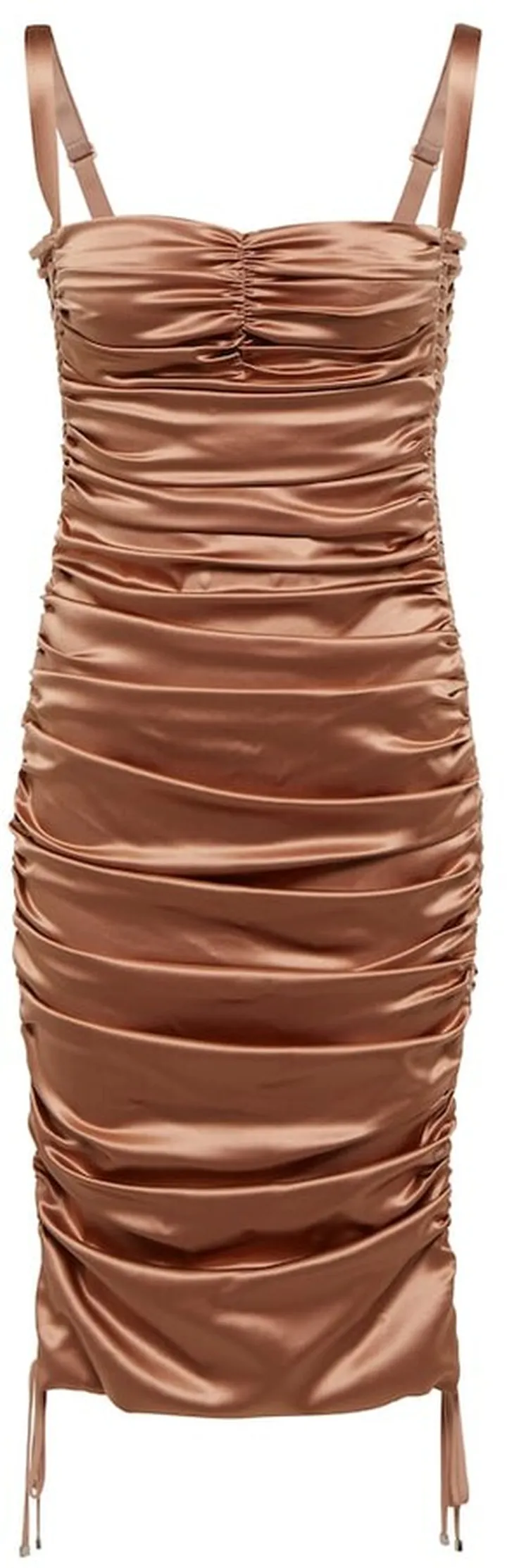 Ruched silk satin midi dress