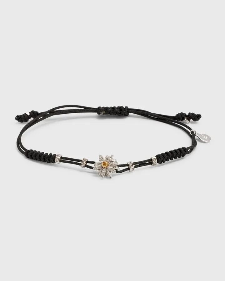 18k White Gold Diamond Daisy Pull-Cord Bracelet