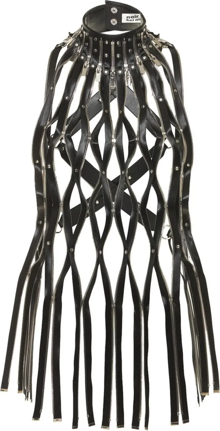 Faux leather net halter neck top