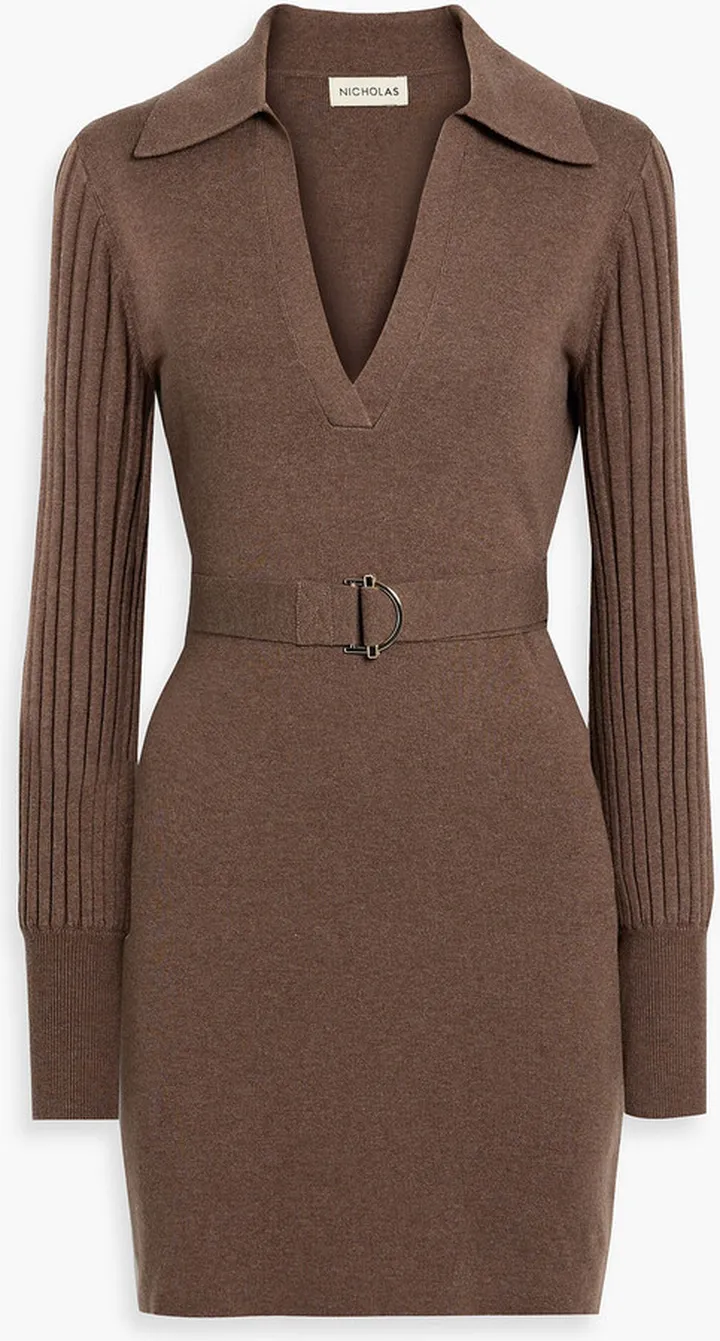Adara belted wool and cotton-blend mini dress