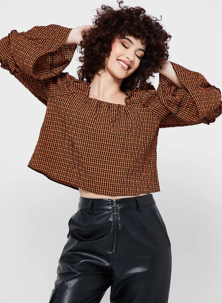 Square Neck Ruffled Sleeve Top