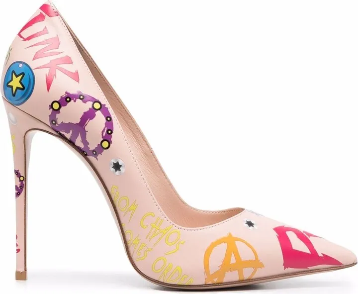 Slogan-Print Stiletto Pumps
