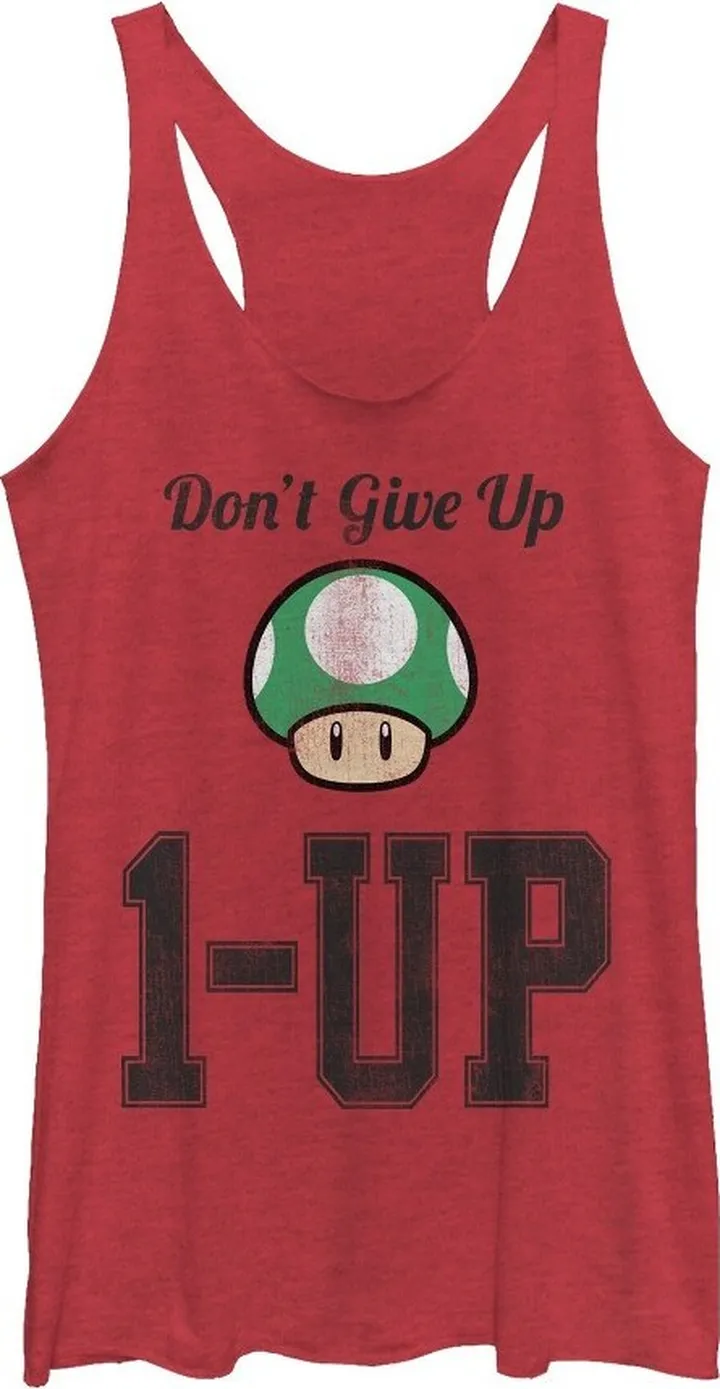 Women's Nintendo Don't Give Up Level Up Mushroom Racerback Tank Top - Red Heather - Medium