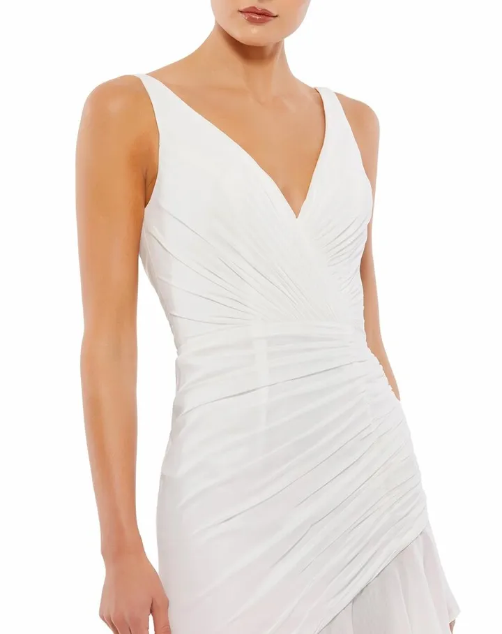 Asymmetrical Ruffled Hem V Neck Dress