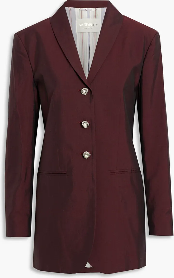 Crystal-embellished cotton and silk-blend blazer