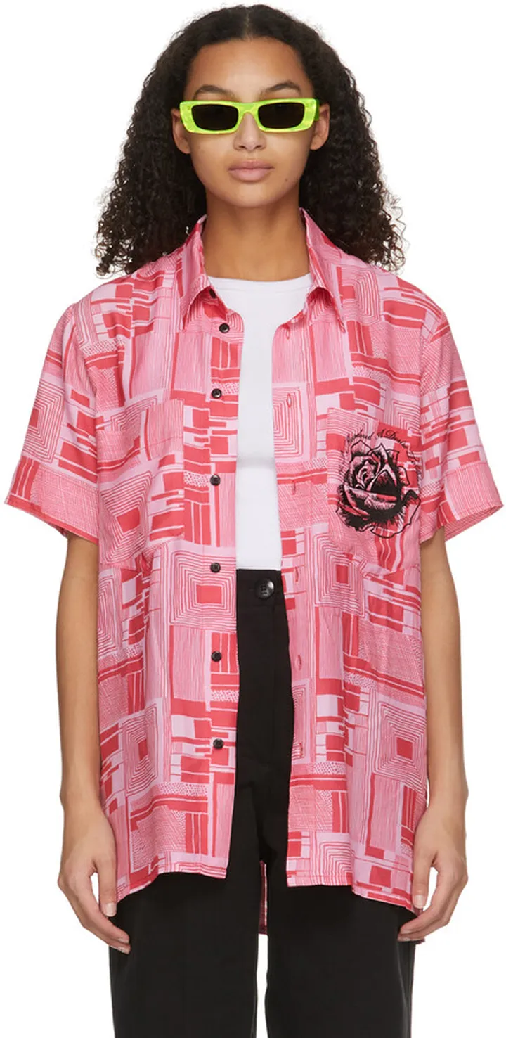 SSENSE WORKS SSENSE Exclusive Jeremy O. Harris Pink Print Rose Bowling Shirt