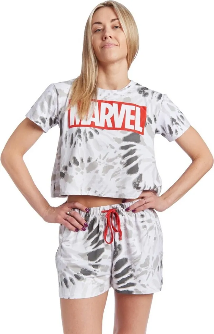 Marvel Avengers Womens Pajama Shirt and Shorts Sleep Set Tie Dye White X-Small