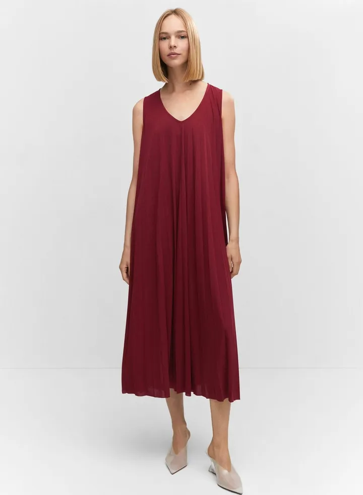 Mesh Detail Pleated Dress