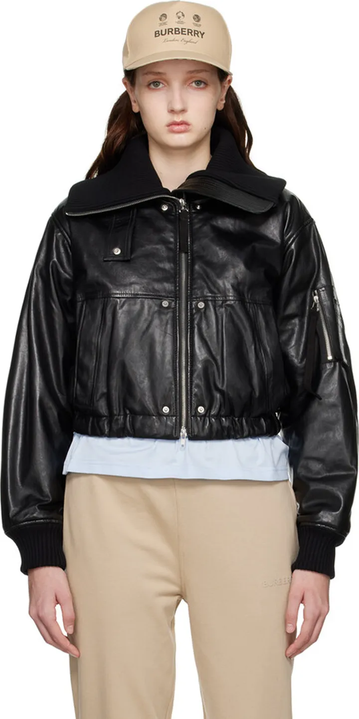 Helmut Lang Black Paneled Leather Bomber Jacket