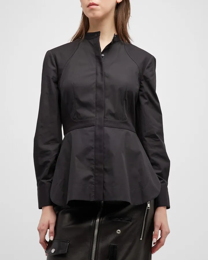 Pique Yoked Organic Poplin Peplum Shirt