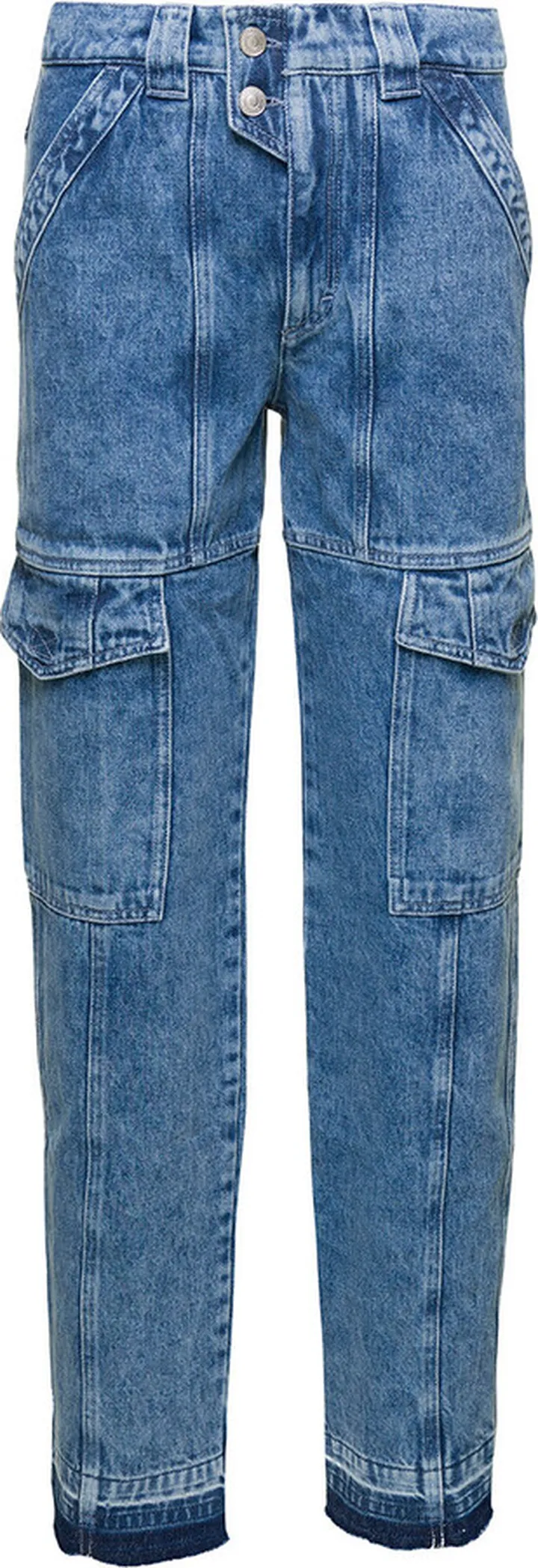 Blue Denim Cargo Pants With Pockets In Cotton Woman