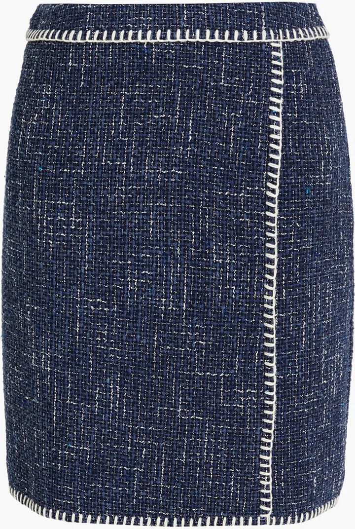 Wrap-effect cotton-blend tweed mini skirt