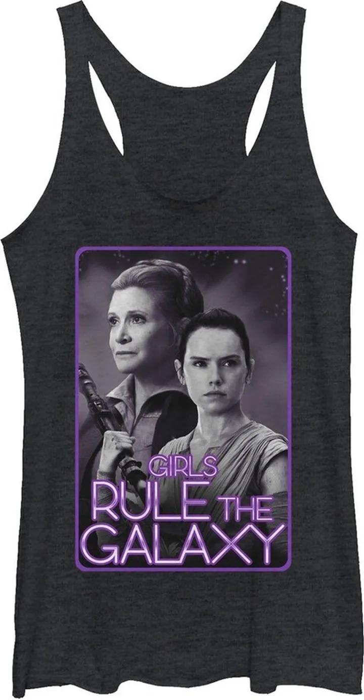 Women's Star Wars The Force Awakens Leia and Rey Rule the Galaxy Racerback Tank Top - Black Heather - Large