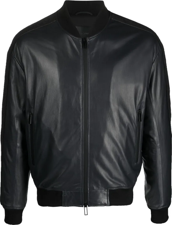 Logo-Tape Leather Bomber Jacket