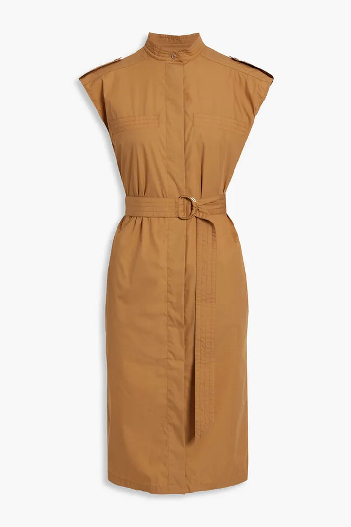 Belted cotton-blend shirt dress