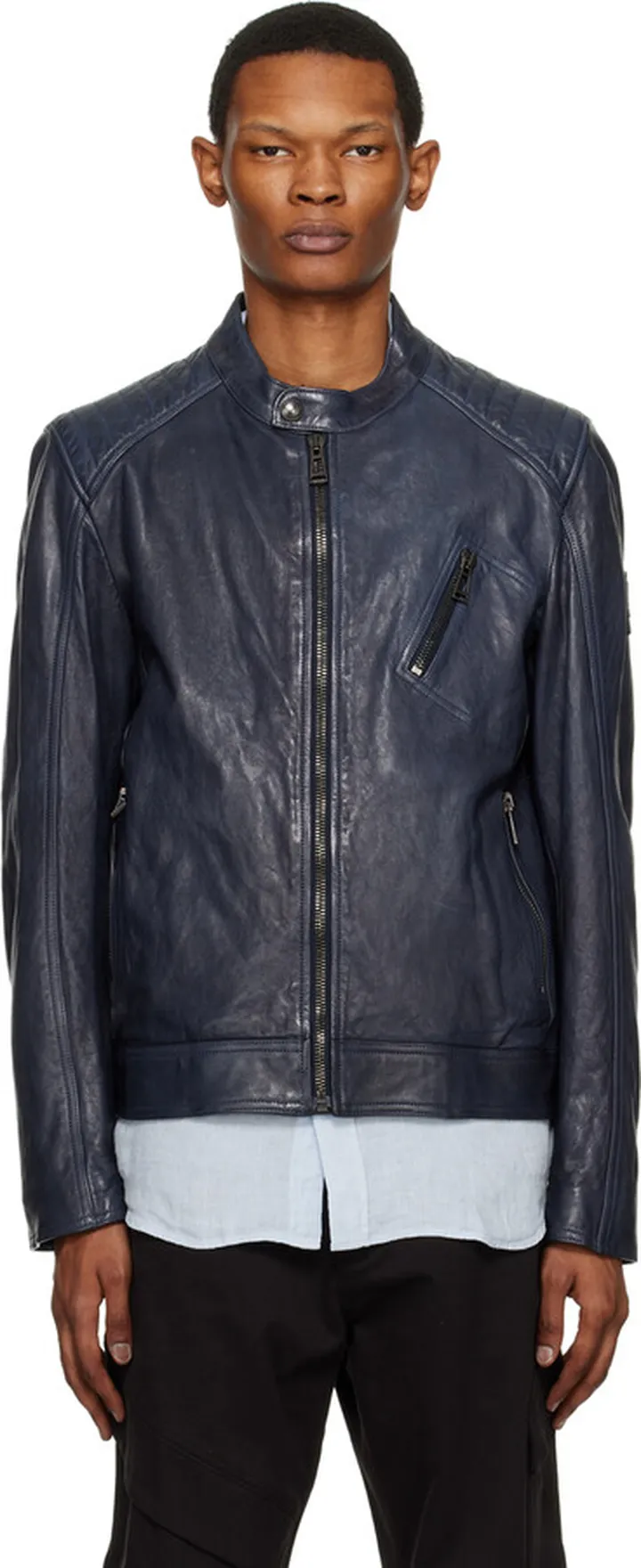 Belstaff Navy V Racer Leather Jacket