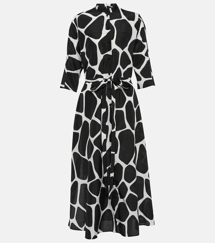 Printed cotton and silk midi dress
