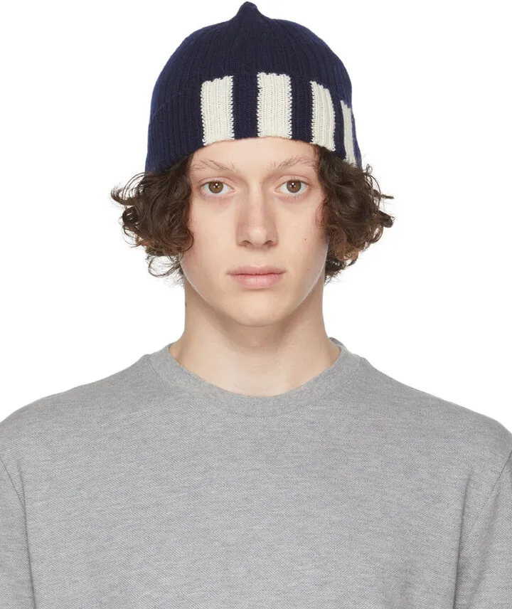 Thom Browne Navy Cashmere 4-Bar Beanie