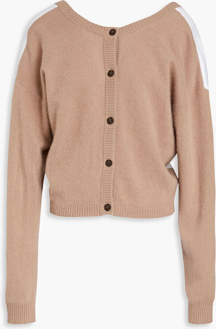 Reversible poplin-paneled cashmere cardigan