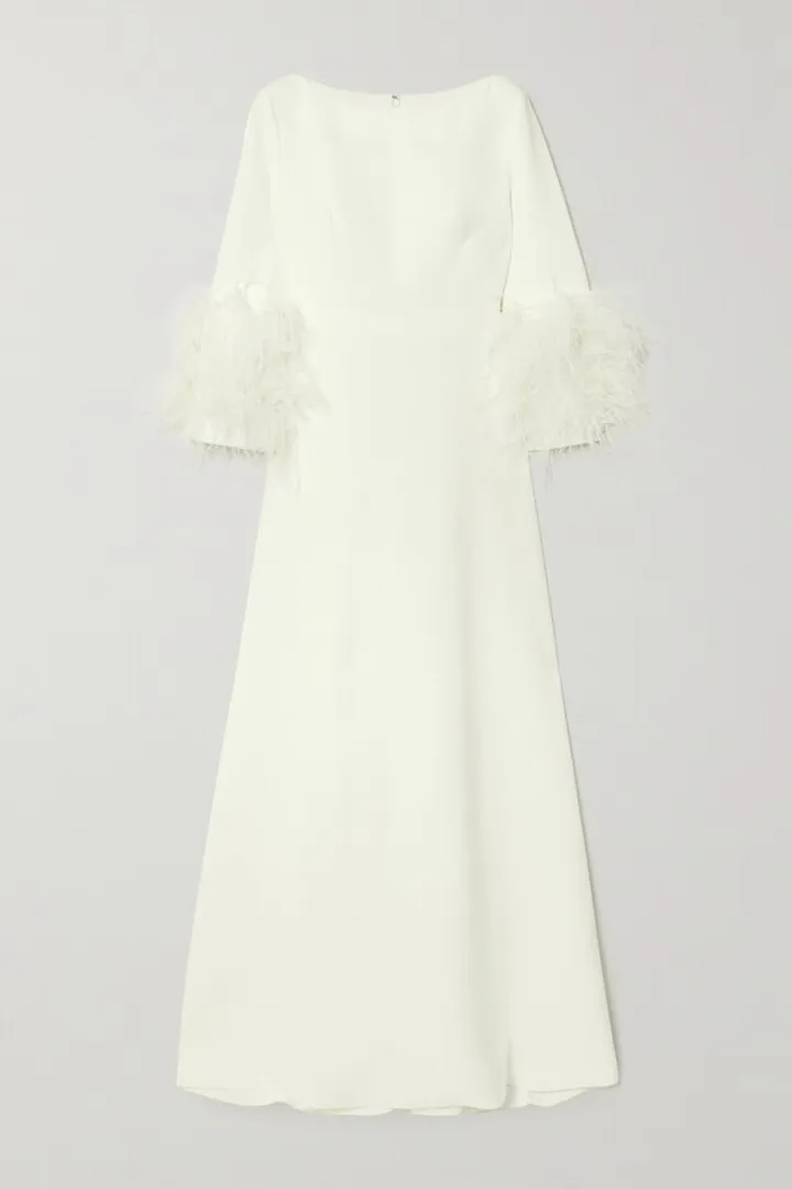 Huishan Zhang - Reign Feather-trimmed Crepe Gown - White