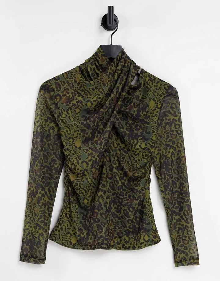 AllSaints Tia halftone top in khaki
