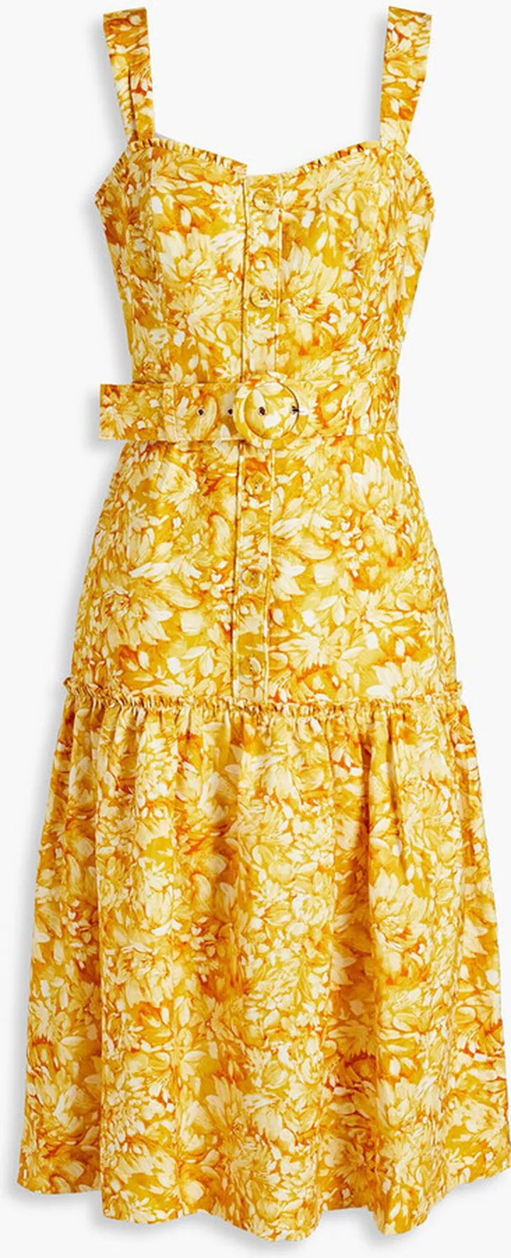 Ruffle-trimmed floral-print linen-blend midi dress