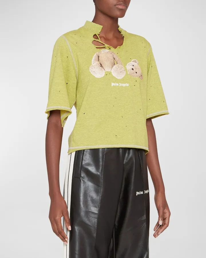 Bear Distressed Cropped Tee