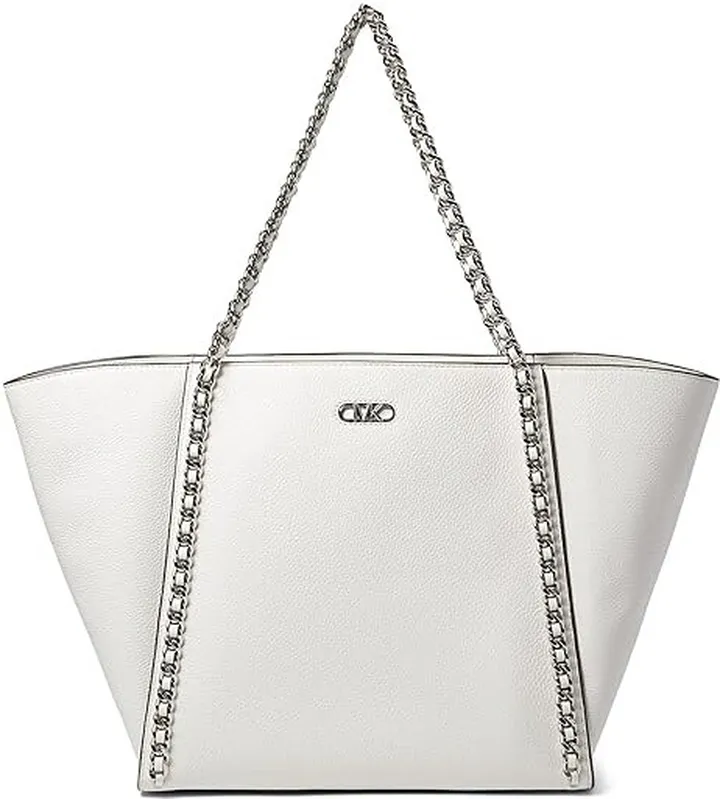 MICHAEL Michael Kors Westley Large Top Zip Chain Tote (Optic White) Handbags