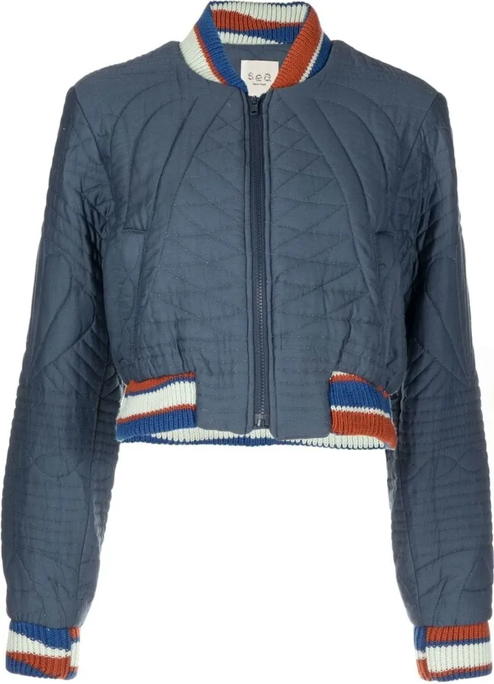 Striped-Trim Bomber Jacket