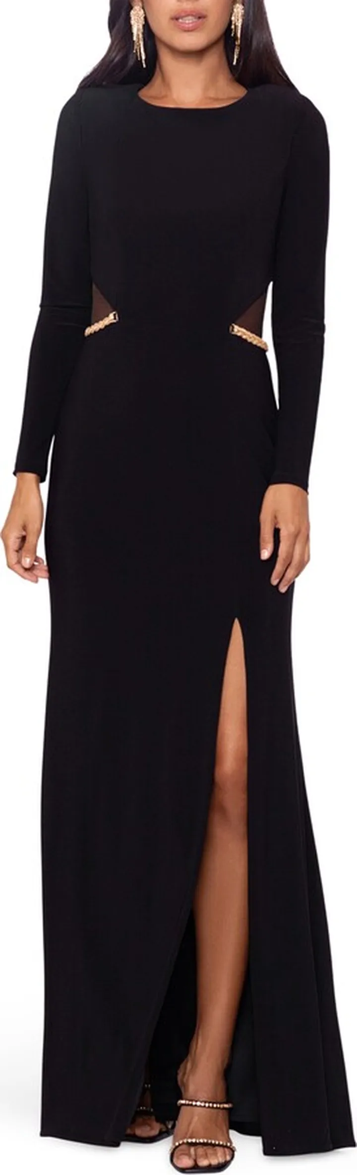 Illusion Cutout Long Sleeve Evening Gown