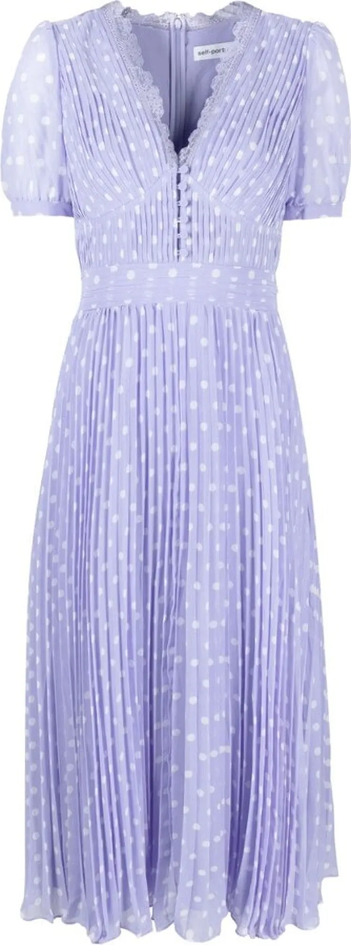 Polka-Dot Print Pleated Chiffon Midi Dress