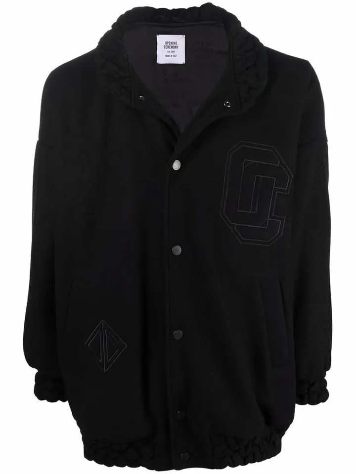 Embroidered Logo Felt Bomber Jacket