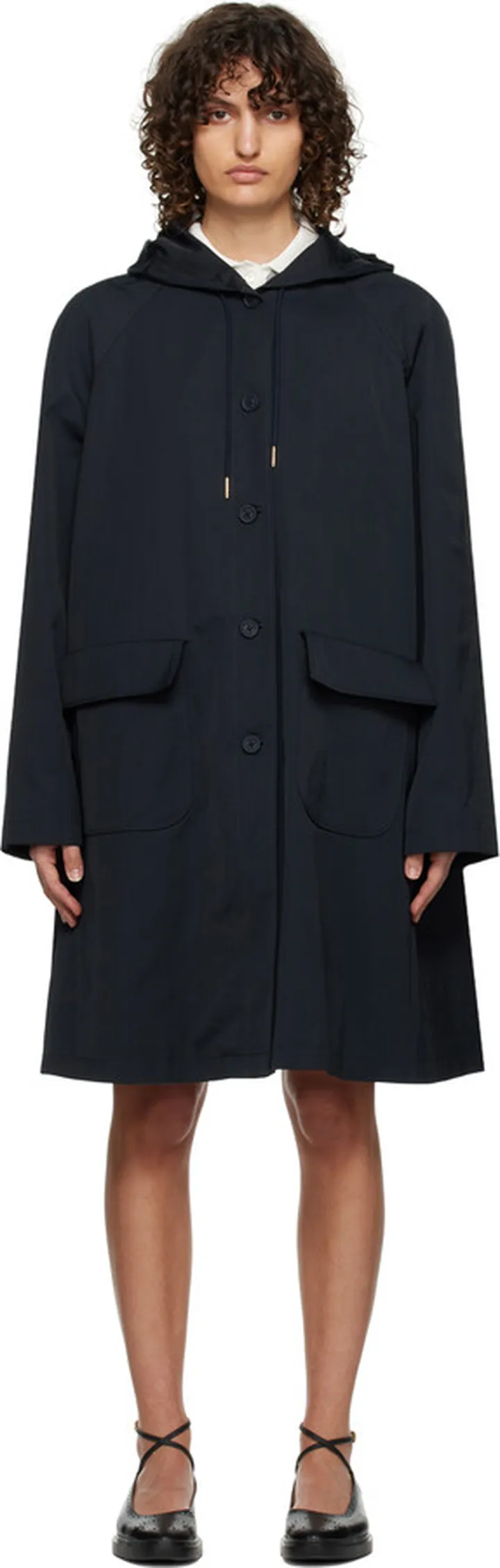 Thom Browne Navy Hooded Coat