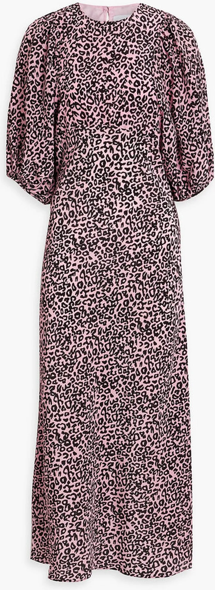 Gathered leopard-print silk crepe de chine maxi dress